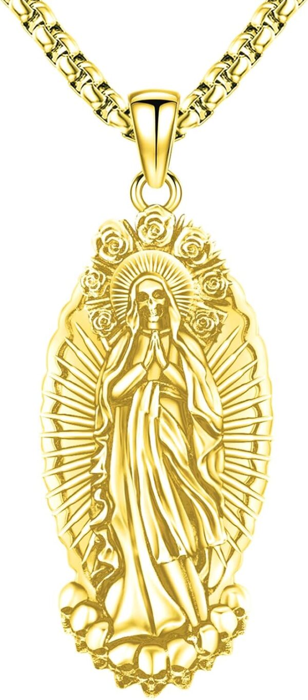 Eusense La Santa Muerte Necklace for Men Women Sterling Silver 925 Gold 14K Skull Necklaces Pendant Grim Reaper Jewelry