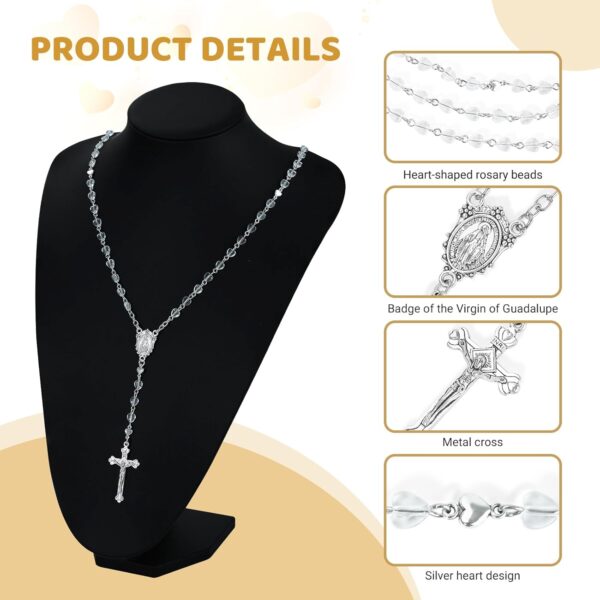 Rosary Beads Catholic Necklace for Women Crystal Heart Shaped Beads Rosary Necklace First Communion Christian Gifts Catholic Gifts(Clear) - Image 3