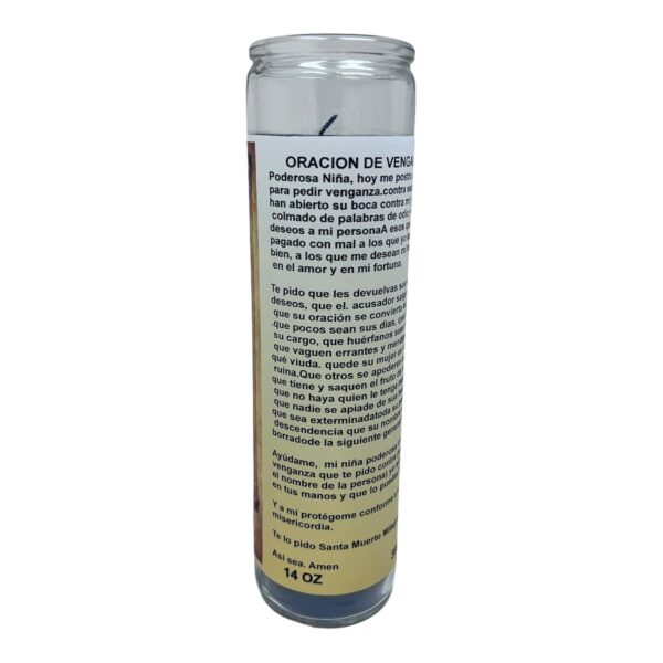 Santa Muerte peticion de venganza 14 oz vaso grande una pieza prayer candle one piece 14 oz tall glass oración al reverso en español Blanca sin aroma - Image 7