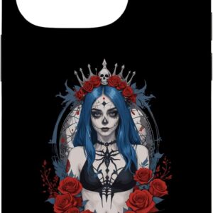 iPhone 14 Pro Santa Muerte Gothic Dark Art Skull Queen Roses Case