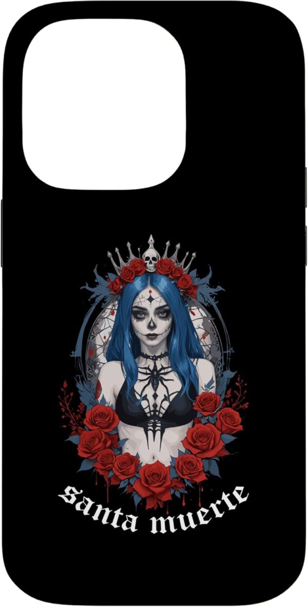 iPhone 14 Pro Santa Muerte Gothic Dark Art Skull Queen Roses Case