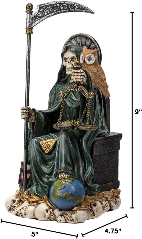 Pacific Giftware Pacific Trading Sitting Santa Muerte Green Gown with Owl Figurine Death 9 Inch - Image 6