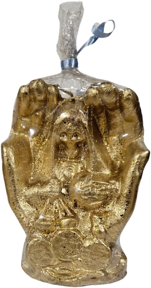 Gold Santa Muerte in Hands Figure Candle 5' - Image 6