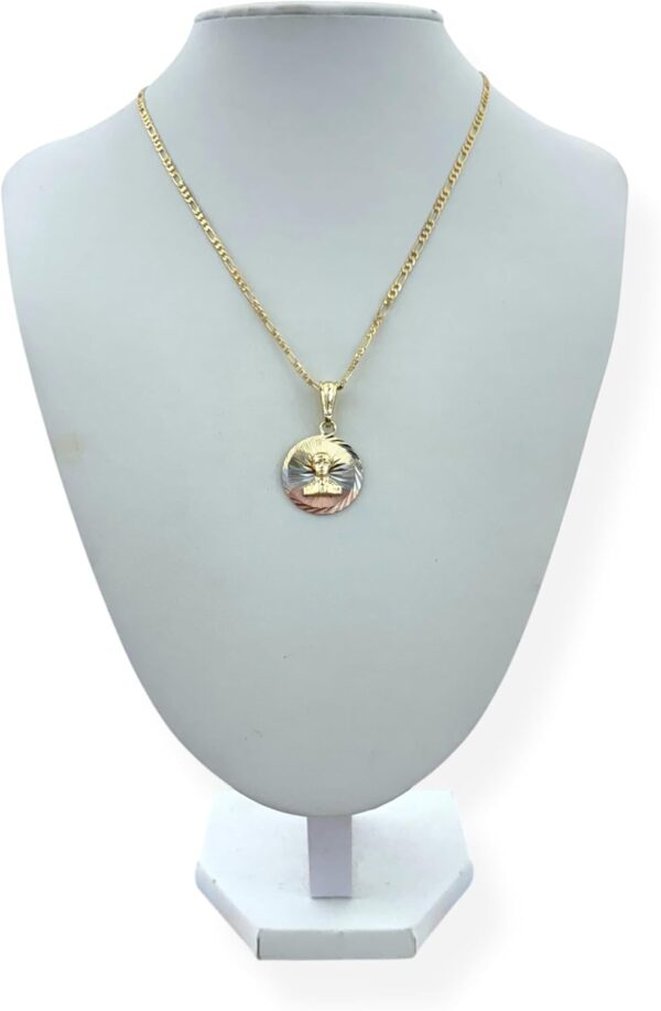 Jesus Malverde Tri-Color Gold Plated Round Pendant Medal Charm Necklace Religious Gift Sinaloa - Image 2
