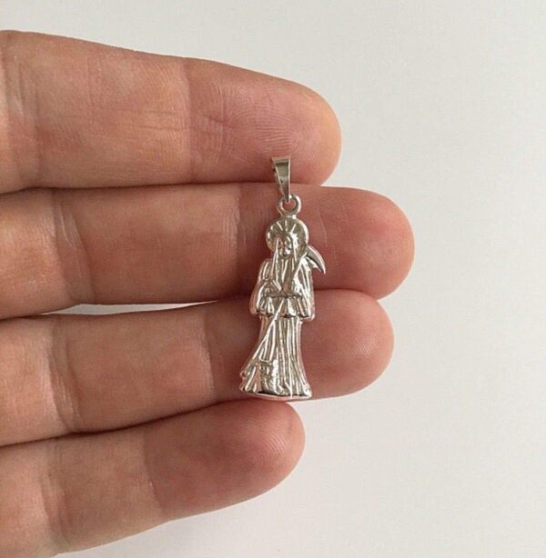925 Sterling Silver Grim Reaper Pendant for Good Luck 32X10mm / Dije de Santa Muerte en 925 Plata para Buena Suerte - Image 3
