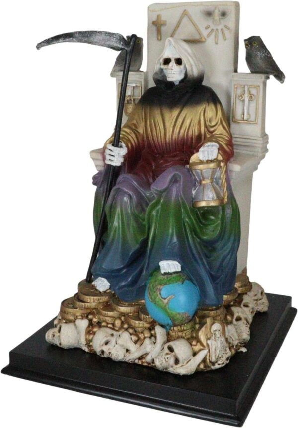 Ebros Gift 7 Colors Rainbow Robe Santa Muerte Holy Sacred Death Bone Mother Seated On Throne with Scythe Statue Patron of Protection & Blessings Seven Powers Figurine Day of The Dead Decor