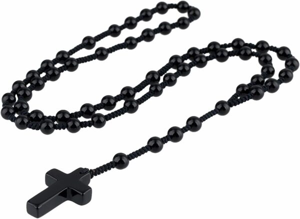 TUMBEELLUWA Cross Pendant Beaded Necklace for Men Women, Catholic Rosary Hand Knotted Necklace
