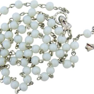 1 X White Glass Beads Rosary, 6mm Beads, Great for Women or Girls. Perfect for First Communion, Rcia or Confirmation. by CB