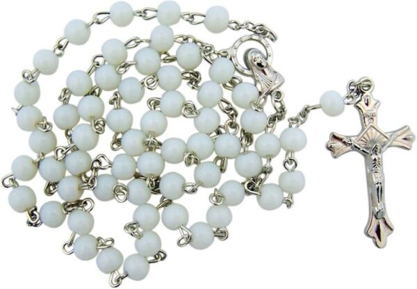 1 X White Glass Beads Rosary, 6mm Beads, Great for Women or Girls. Perfect for First Communion, Rcia or Confirmation. by CB