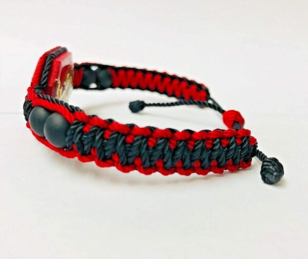 Santuario Jewelry Holy Death Reaper Bracelet Santa Muerte Black/Red with crystal matte beads - Image 6