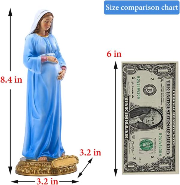 QIANLING Pregnant Virgin Mary Statue - 8.4" Resin Mother of God Figurine, Catholic Religious Decor for Prayer Room, Home Altar, Church, Shelf or Table, Spiritual Gift for Women & Believers - Image 2