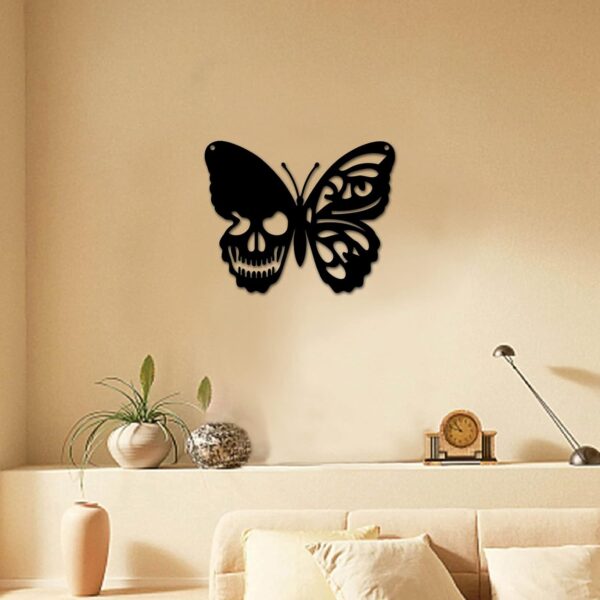 CREATCABIN Skull Metal Wall Art Butterfly Decor Wall Hanging Plaques Ornaments Iron Wall Art Sculpture Sign for Indoor Outdoor Home Livingroom Kitchen Garden Office Decoration Gift Black 6.3 x 7.9inch - Image 7