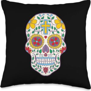 Sugar Skull Christian Mexican Pride Dia De Los Muertos Art Throw Pillow