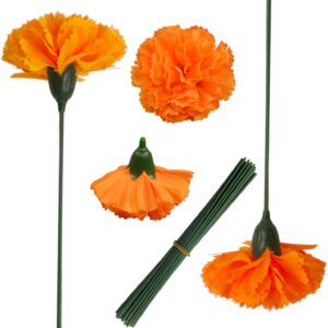 50Pcs Artificial Marigold Flowers, 2‘’ Silk Heads with Stems for Diwali, Indian Festival, Day of The Dead Dia de Los Muertos, Mexican Party, Halloween, Altar DIY Decor