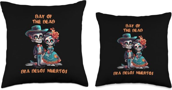 Colorful Mexican Dia de Los Muertos Art Throw Pillow, 18x18, Multicolor - Image 3