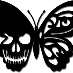 CREATCABIN Skull Metal Wall Art Butterfly Decor Wall Hanging Plaques Ornaments Iron Wall Art Sculpture Sign for Indoor Outdoor Home Livingroom Kitchen Garden Office Decoration Gift Black 6.3 x 7.9inch