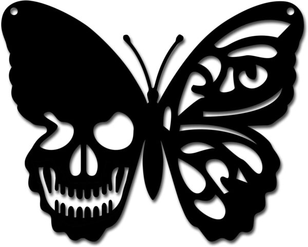 CREATCABIN Skull Metal Wall Art Butterfly Decor Wall Hanging Plaques Ornaments Iron Wall Art Sculpture Sign for Indoor Outdoor Home Livingroom Kitchen Garden Office Decoration Gift Black 6.3 x 7.9inch