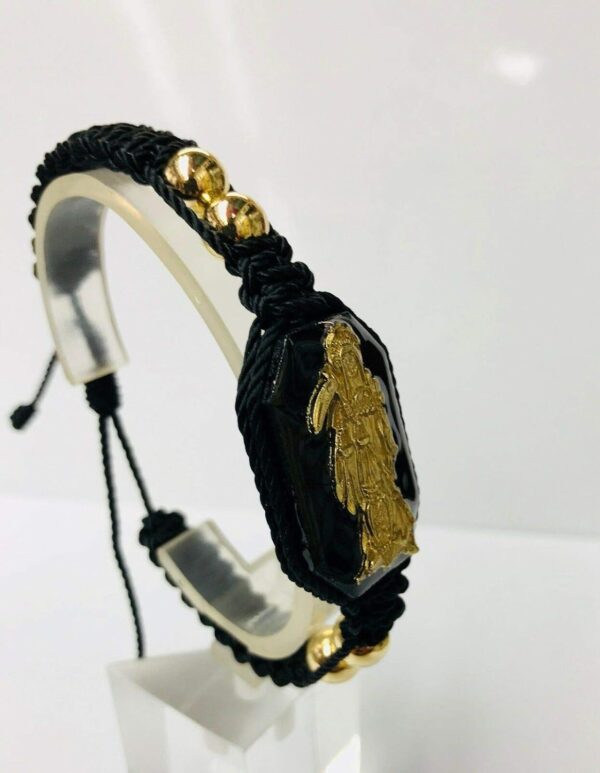 Santuario Jerwelry Holy Death Reaper Bracelet Santa Muerte Blanca bolas de oro laminado - Image 7