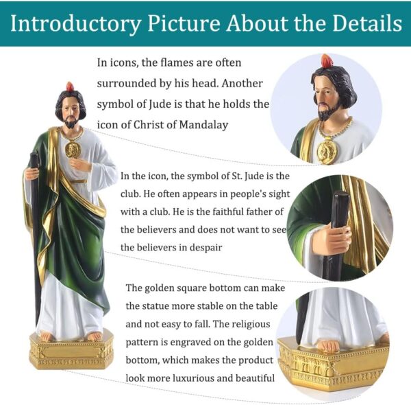 QIANLING 8.5 inch Saint Jude Statue, Religious Resin St Jude Holy Statues, Religious Colored Gift San Judas Tadeo Statue, Suitable for Religious and Believers to Pray at Home, Collect Decor Statues - Image 3