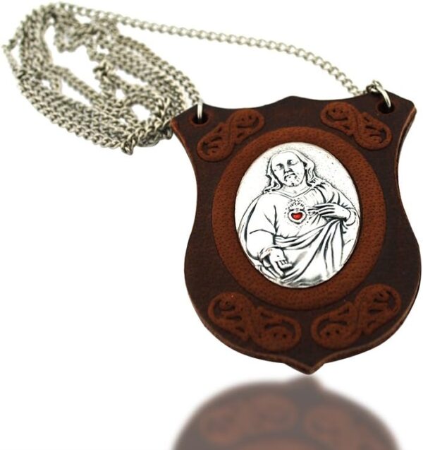Venerare Deluxe Leather Brown Mt. Carmel Scapular on Chain Made in Italy - Image 4