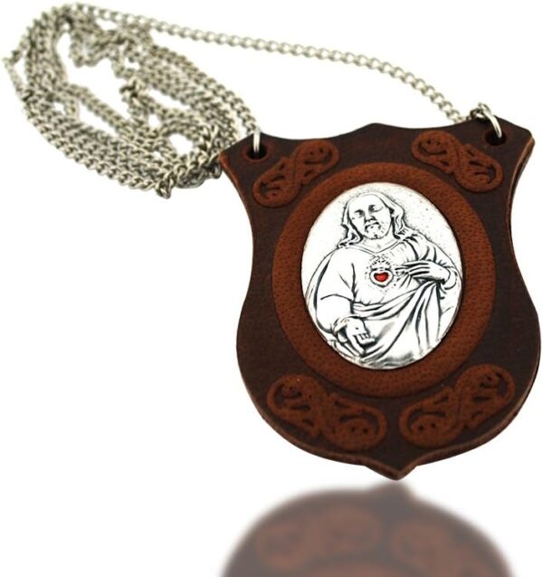 Venerare Deluxe Leather Brown Mt. Carmel Scapular on Chain Made in Italy - Image 5