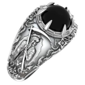 925 Sterling Silver Onyx Ladies Santa Muerte Ring Size 6-15