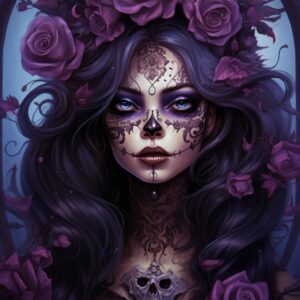DIY Diamond Art Painting Kits for Adults Black and Purple Sugar Skull Girl Round Full Drill Canvas Gems Cross Stitch Art Kit 5D Painting by Diamond Mosaic Craft for Halloween 30x40cm(8)