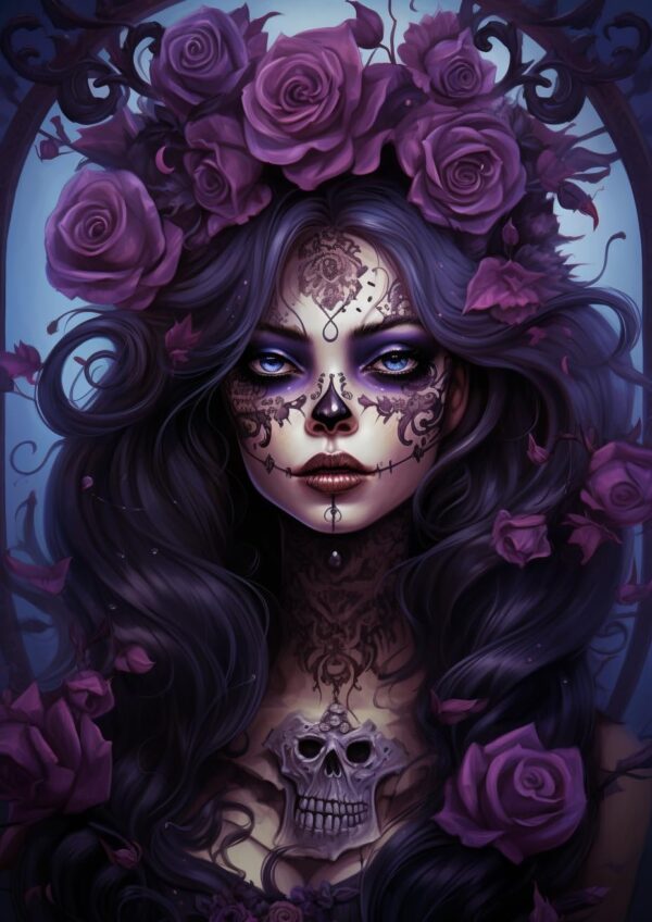 DIY Diamond Art Painting Kits for Adults Black and Purple Sugar Skull Girl Round Full Drill Canvas Gems Cross Stitch Art Kit 5D Painting by Diamond Mosaic Craft for Halloween 30x40cm(8)