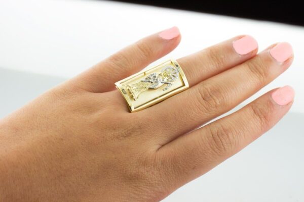 Religious Jewelry 14k Gold Long Santa Muerte Shield Ring (12.7 x 22.8 mm) - Image 3
