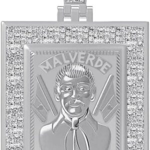 Real Genuine Diamond 0.65 Ct. 22+ Grams Jesus Malverde Sinaloa Narco-Saint Protección El Santo Patron 10k Gold On Frame Charm Pendant 2.15''