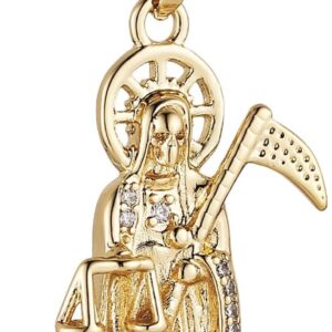HZMAN Santa Muerte Necklace for Men Retro Gothic 14K Gold Plated Grim Reaper Saint Death Sickle Skull Pendant Party Jewelry Gift