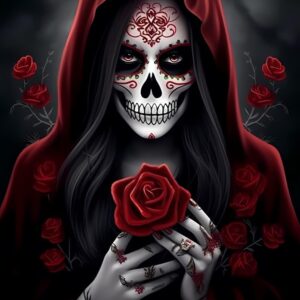 JOEAUEN 5D Sugar Skull Girl Roses Diamond Painting Kits Skull for Adults, Full Round Diamond Art Craft, Personalized Wall Decoration, Gift for Any Occasion 8x12 inch
