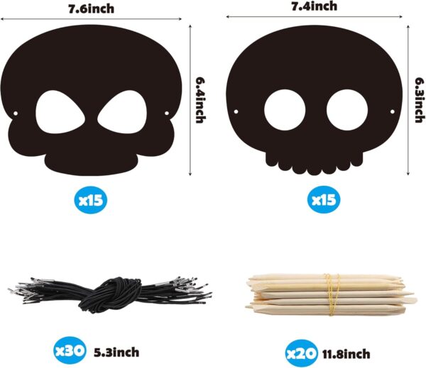 WATINC 30pcs Day of The Dead Skull Scratch Mask Gift Set for Kids, Halloween DIY Magic Scratch Paper, Skull Craft Kit to Mexican School Classroom Activity Art Project Party Favors Supplies - Image 2