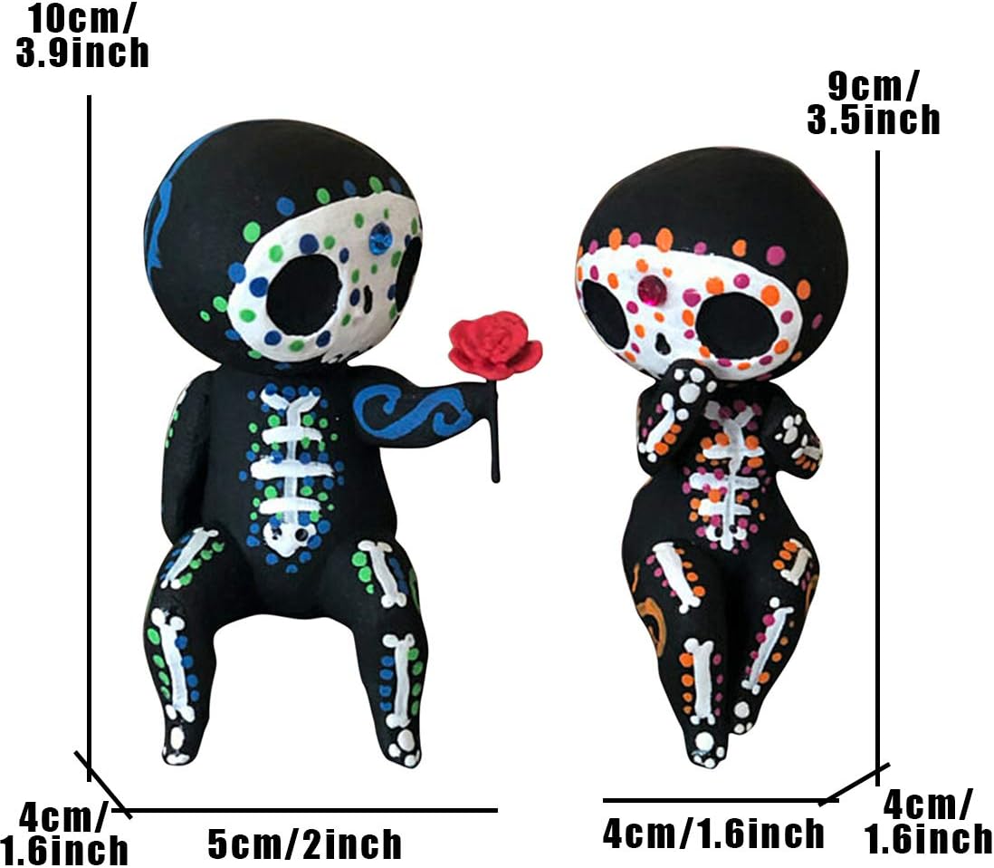 Valentine's Day Decor Sugar Skull Couple Figurine Statue Couples Cute Skeleton Mexican Halloween Day of The Dead Figurines(Lovers) - Image 3