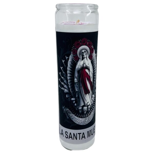 Santa Muerte Veladora Blanca sin fragancia 14 oz vaso grande una pieza prayer candle one piece 14 oz tall glass oración al reverso en español - Image 7