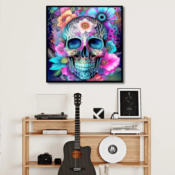 igoodom Skull Flower Diamond Painting Kits for Adults, Sugar Skull Diamond Art Kit Beginners DIY 5D Full Drill Round Skeleton Diamond Painting Gem Art for Home Wall Decor Gift 13.78 X 13.78 Inch - Image 5