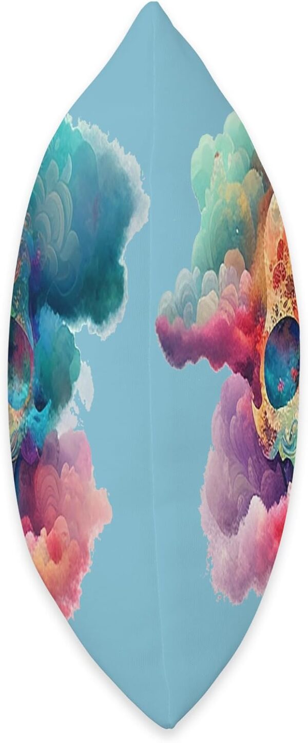 Watercolor Skull in Rainbow Clouds Dia De Los Muertos Art Throw Pillow, 16x16, Multicolor - Image 2