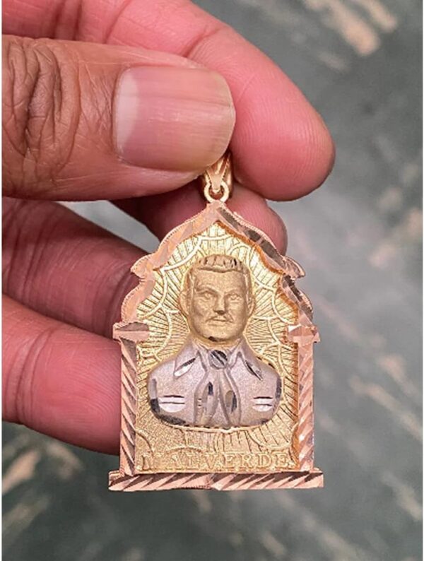 TGDJ 14K Tri Color Gold Diamond-Cut Jesus Malverde Narco Saint Sinaloa Pendant For Men And Women | 1.75 Inch - Image 2