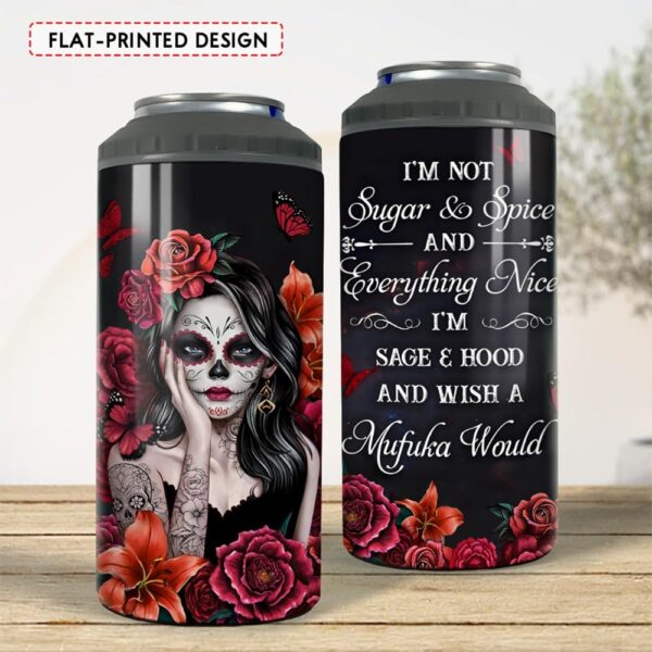 Sugar Skull Tumbler, Sugar Skull 4-in-1 Tumblers Stainless Steel Insulated Slim Can Cooler, Fits All 12oz Can Beer Bottle, Gifts for Women Christmas Birthday - Image 2