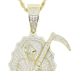 925 Sterling Silver Santa Muerte Necklace For Women And Men - 14K Gold Filled Death La Santa Muerte Pendant Chain Iced Out Bling Cz Paved The King Of Terrors Hip Hop Jewelry Religious Amulet Gift