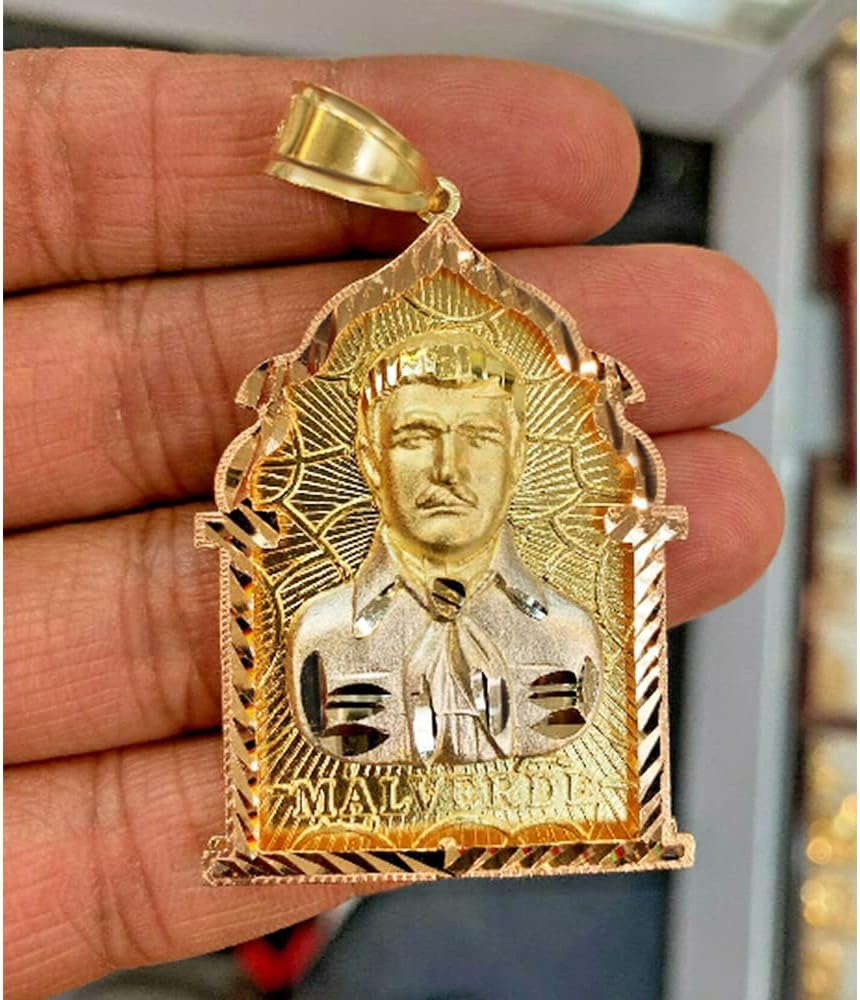 TGDJ 14K Tri Color Gold Diamond-Cut Jesus Malverde Narco Saint Sinaloa Pendant For Men And Women - Image 5