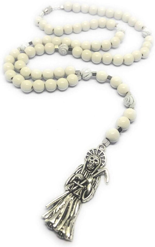 Acrylic Holy Death's Necklace, Rosary Style. Collar de la Santa Muerte de acrilico Estilo Rosario. Grim Reaper Y Style Necklace.