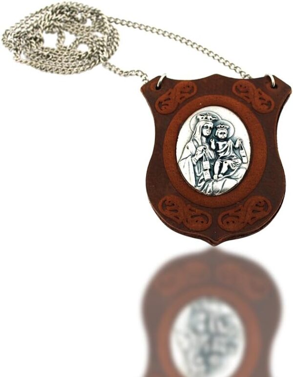 Venerare Deluxe Leather Brown Mt. Carmel Scapular on Chain Made in Italy - Image 3