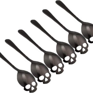 304 Stainless Steel Skull Sugar Spoon Dessert Tea Coffee Stirring Spoon Set of 6 (Black)