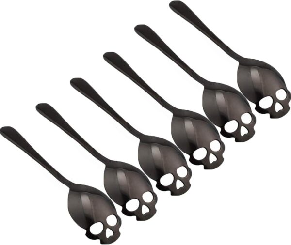 304 Stainless Steel Skull Sugar Spoon Dessert Tea Coffee Stirring Spoon Set of 6 (Black)