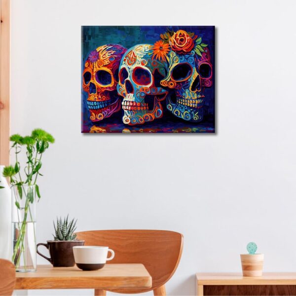 Paint by Numbers for Adults, Mexican Day of The Dead Skulls Artwork Paint by Number Kits Unframed Paint by Numbers for Adults Beginner Colorful Skull Art Wall Decor Acrylic Paints 16"x20" - Image 2