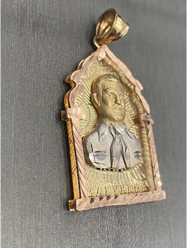 TGDJ 14K Tri Color Gold Diamond-Cut Jesus Malverde Narco Saint Sinaloa Pendant For Men And Women | 1.75 Inch - Image 3
