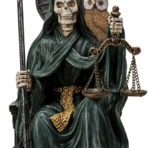 Pacific Giftware Pacific Trading Sitting Santa Muerte Green Gown with Owl Figurine Death 9 Inch