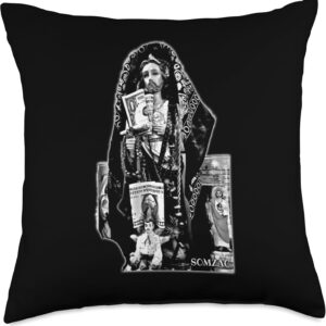 San Judas Tadeo - Jesus Malverde, Black and White Throw Pillow