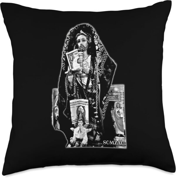 San Judas Tadeo - Jesus Malverde, Black and White Throw Pillow